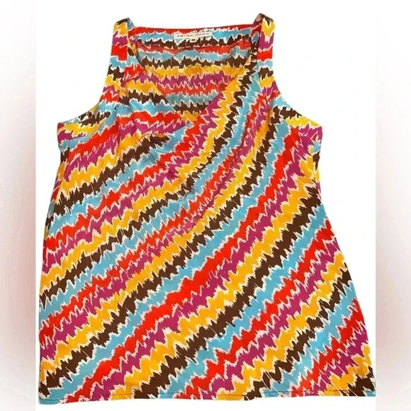 Trina Turk 100% Silk Sleeveless Cowl Neck Coastal Multicolor Blouse Size Medium - Picture 2 of 4